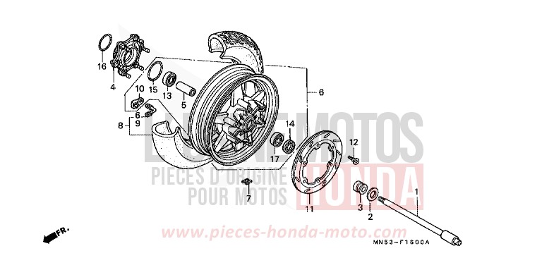 REAR WHEEL (GL1500J/K) for Goldwing CANDY WINE BERRY RED-U (R114D) from 1989