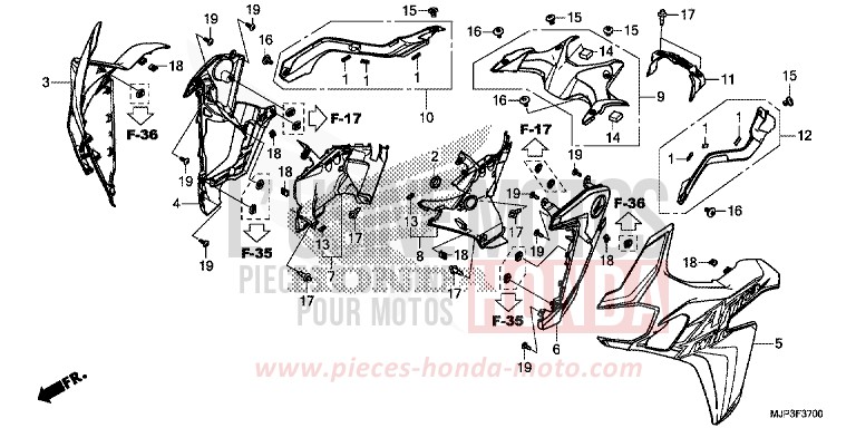 MIDDLE COWL for CRF1000 VICTORY RED (R334B) from 2016