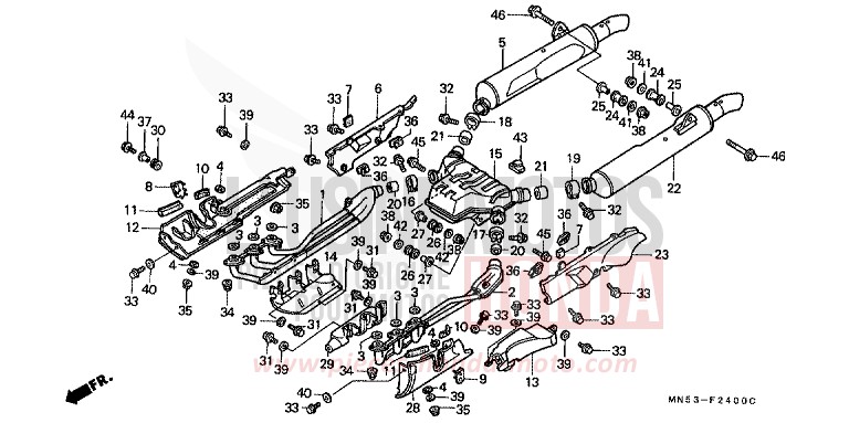 EXHAUST MUFFLER (GL1500J/K/L/AM/AN) for Goldwing CANDY SPECTRA RED (R176) from 1990