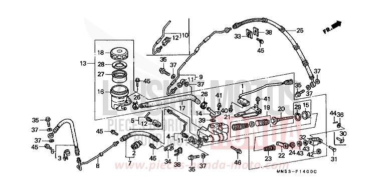 REAR BRAKE MASTER CYLINDER for Goldwing CANDY WINE BERRY RED-U (R114D) from 1990