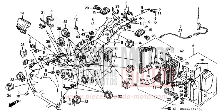 WIRE HARNESS for Goldwing CANDY WINE BERRY RED-U (R114D) from 1990