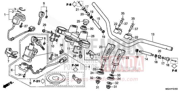 HANDLE PIPE/TOP BRIDGE for VFR1200X PEARL GLARE WHITE (NHB53B) from 2015