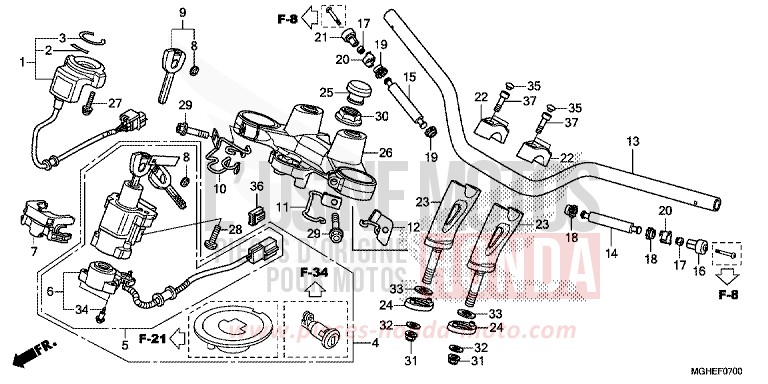 HANDLE PIPE/TOP BRIDGE for VFR1200X CANDY PROMINENCE RED (R342) from 2014
