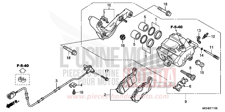 REAR BRAKE CALIPER for VFR1200X CANDY PROMINENCE RED (R342) from 2014