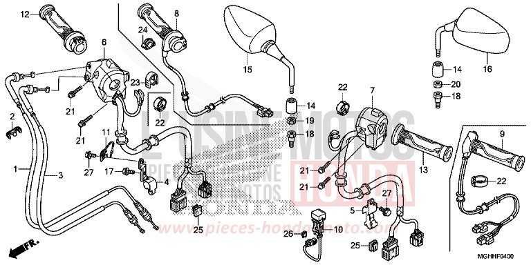 SWITCH/CABLE/MIRROR (VFR1200X/XA/XL) for VFR1200X CANDY PROMINENCE RED (R342) from 2017