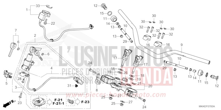 HANDLE PIPE/TOP BRIDGE for CRF1000 PEARL GLARE WHITE (NHB53HB) from 2019