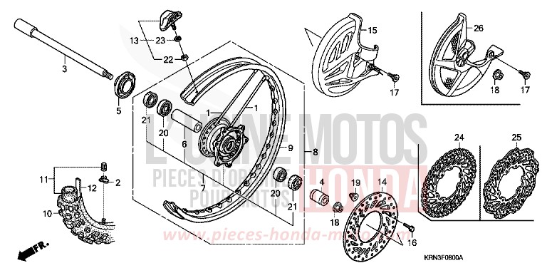 FRONT WHEEL for CRF250R EXTREME RED (R292) from 2007