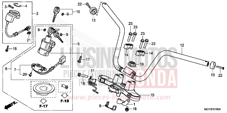 HANDLE PIPE/TOP BRIDGE for VFR800X PEARL FADELESS WHITE (NH341) from 2013