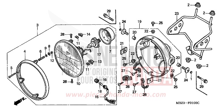 HEADLIGHT (1) for Hornet PEARL SHINING YELLOW (Y124) from 1999