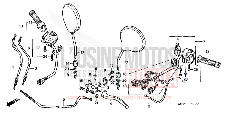 HEBELGRIFF/SCHALTER/ KABEL (CB600F2) for Hornet CANDY XENON BLUE (PB324) from 2002