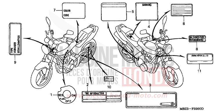 CAUTION LABEL (1) for Hornet PEARL FLASH YELLOW (Y163) from 2001