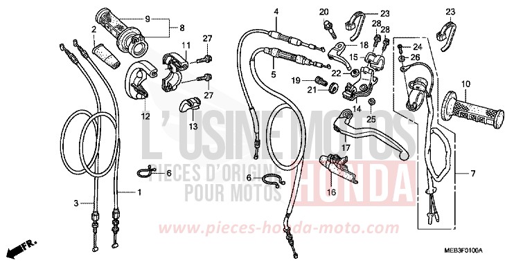 HANDLE LEVER/SWITCH/CABLE (CRF450R2,3) for CRF450R EXPLOSION RED (R254) from 2003