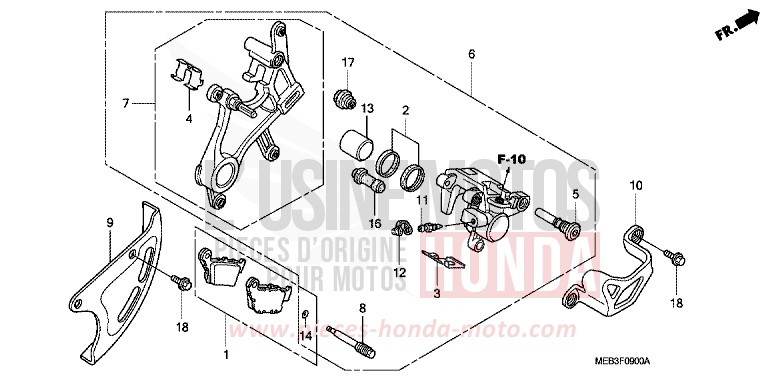 REAR BRAKE CALIPER for CRF450R EXPLOSION RED (R254) from 2003