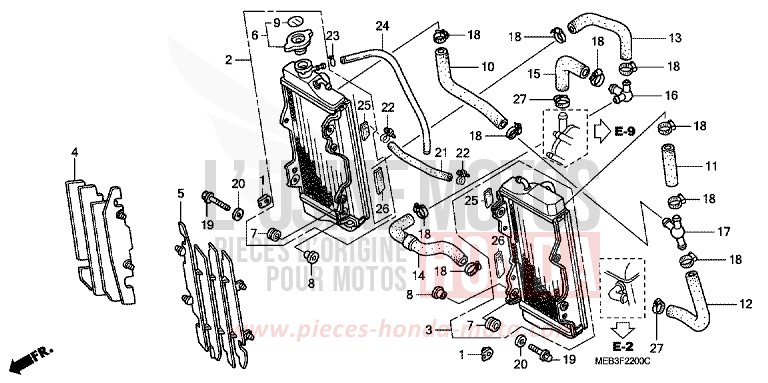 RADIATOR (CRF450R2,3,4) for CRF450R EXPLOSION RED (R254) from 2003