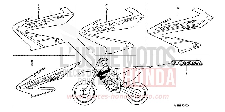 MARCA (CRF450R2,3,4,5) per CRF450R EXPLOSION RED (R254) del 2003