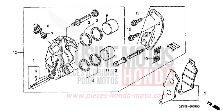 FRONT BRAKE CALIPER for CB500S BLACK (NH1) from 2002
