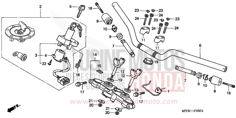 HANDLE PIPE/TOP BRIDGE (CB500S) for CB500S RICH RED METALLIC (R255) from 2002