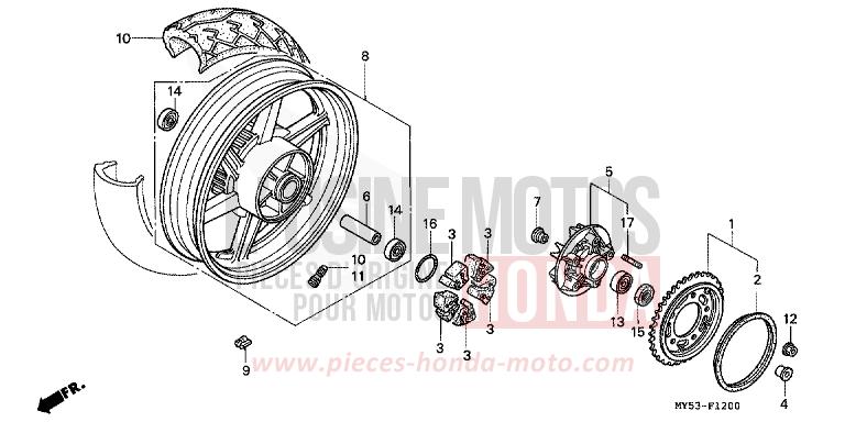 REAR WHEEL for CB500F FIGHTING RED (R134) from 1994