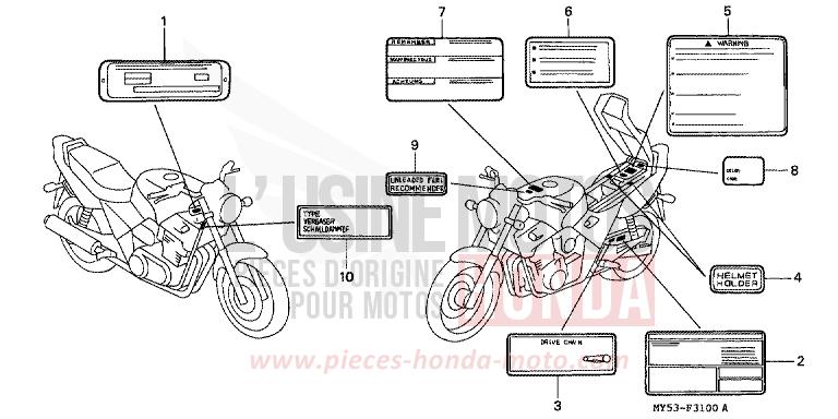 CAUTION LABEL for CB500F FIGHTING RED (R134) from 1994