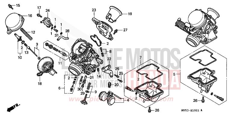 CARBURETOR (COMPONENT PARTS) for CB500F BLACK (NH1) from 1994