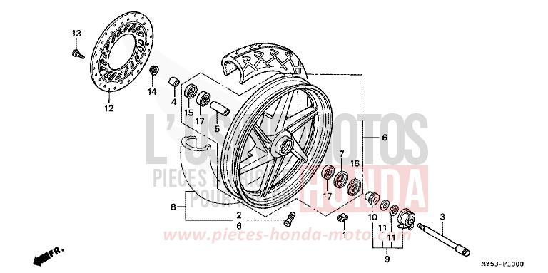 FRONT WHEEL for CB500F TASMANIA GREEN ME (G142) from 1994
