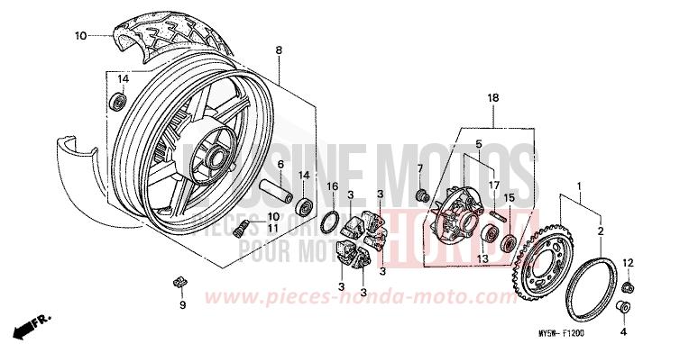 REAR WHEEL (1) for CB500F BLACK (NH1) from 1996