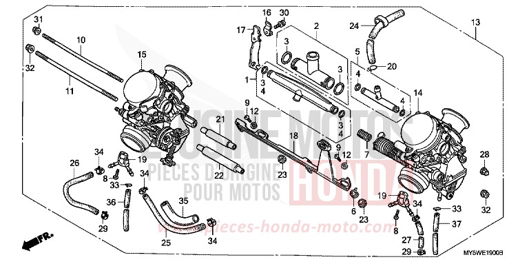 CARBURETOR (ASSY.) for CB500S PEARL CITRON YELLOW (Y140) from 1998