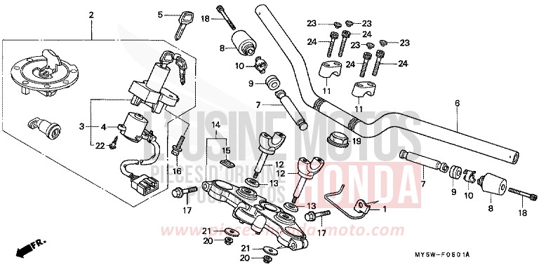 HANDLE PIPE/TOP BRIDGE (2) for CB500S MOODY BLUE METALLIC (PB296) from 2000
