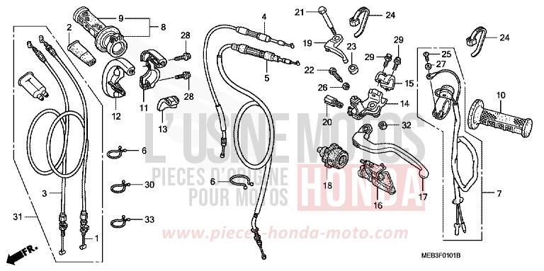HANDLE LEVER/SWITCH/CABLE (CRF450R4,5,6,7,8) for CRF450R EXTREME RED (R292) from 2007