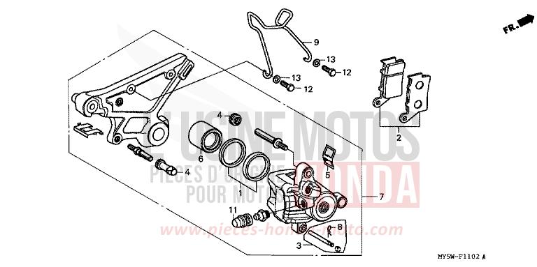 REAR BRAKE CALIPER (3) for CB500F PROCYON RED METALLIC (R203) from 1997