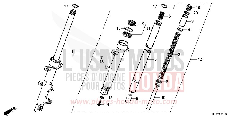 FRONT FORK for CBR125R NITRIC ORANGE (YR271) from 2012