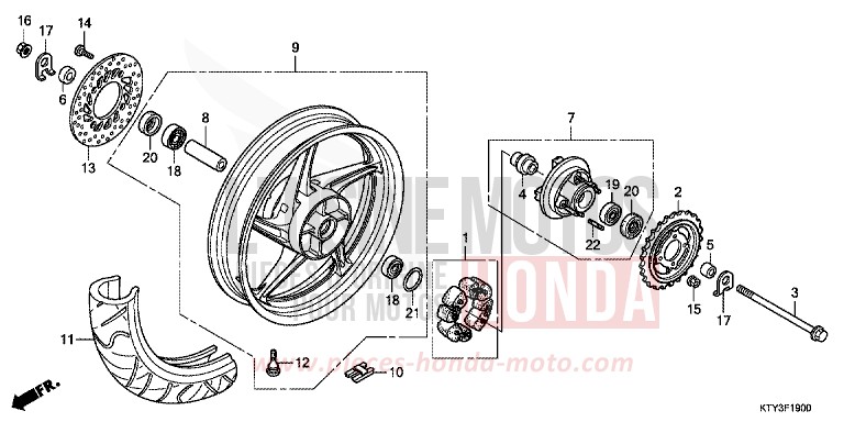 REAR WHEEL for CBR125R NITRIC ORANGE (YR271) from 2012