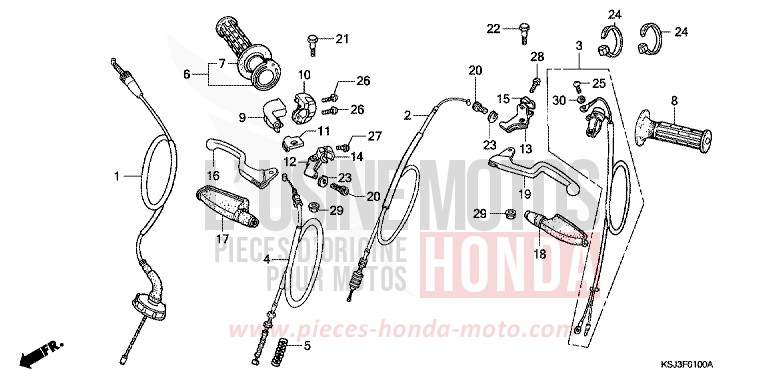 HANDLE LEVER/CABLE for CRF100F EXTREME RED (R292) from 2004