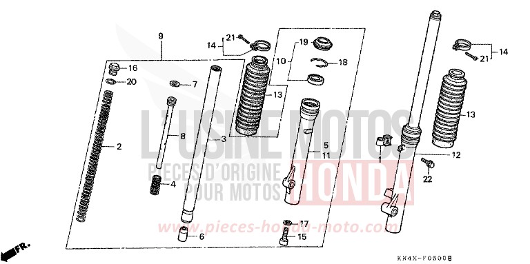 FRONT FORK for CRF100F EXTREME RED (R292) from 2007