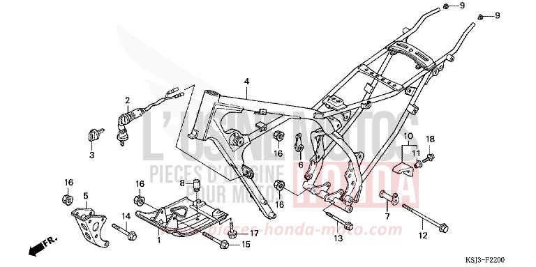 FRAME BODY for CRF100F EXTREME RED (R292) from 2005