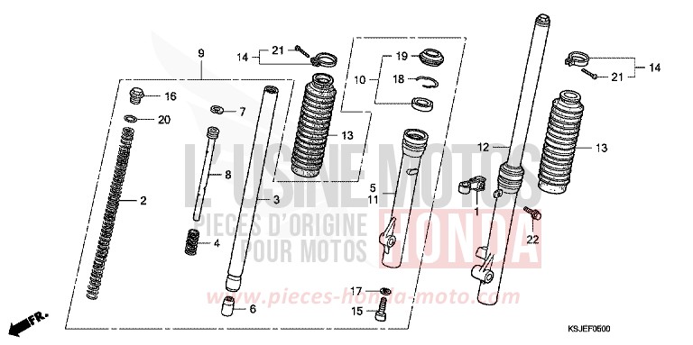FRONT FORK for CRF100F EXTREME RED (R292) from 2010