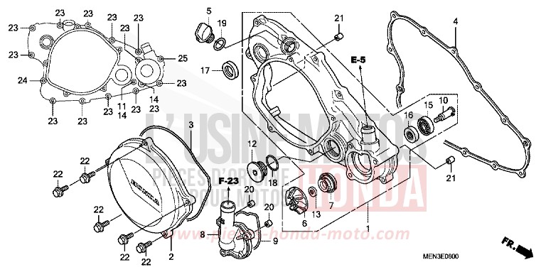 R. CRANKCASE COVER/WATERPUMP for CRF450R EXTREME RED (R292) from 2010