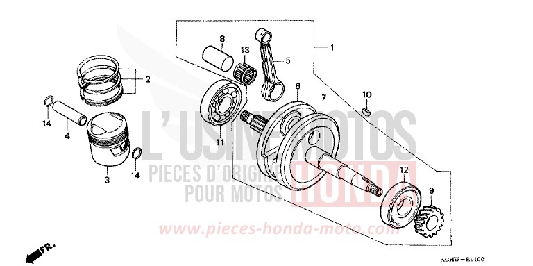 CRANKSHAFT/PISTON (1) for CG125 MAGNA RED (R201) from 1998