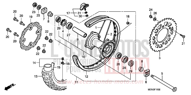 REAR WHEEL for CRF450R EXTREME RED (R292) from 2011