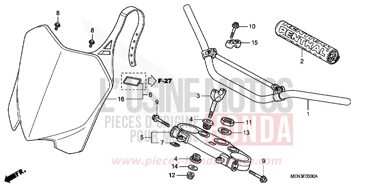 HANDLE PIPE/TOP BRIDGE for CRF450R EXTREME RED (R292) from 2012
