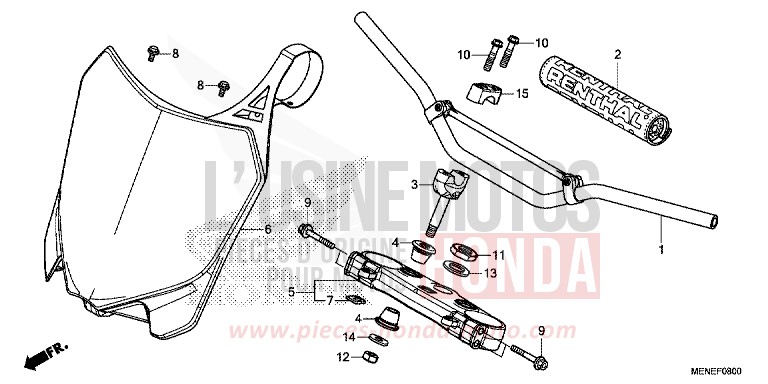 HANDLE PIPE/TOP BRIDGE for CRF450R EXTREME RED (R292) from 2015