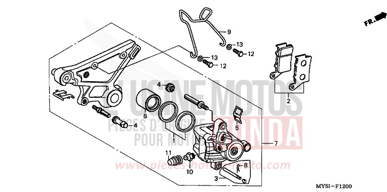REAR BRAKE CALIPER for CB500F MOODY BLUE METALLIC (PB296) from 2002