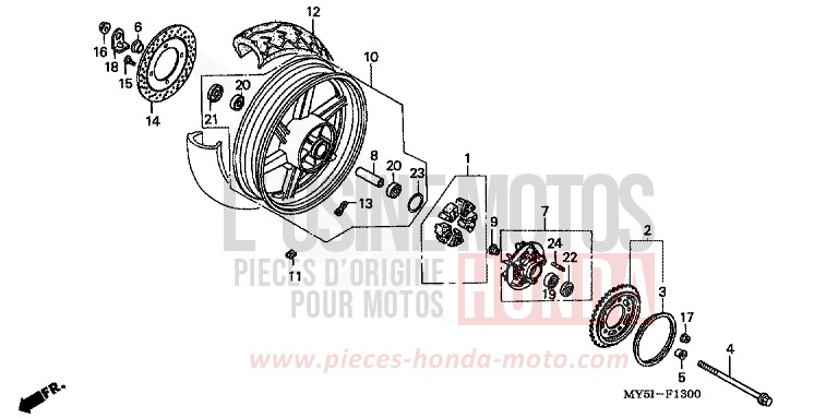 REAR WHEEL for CB500F BLACK (NH1) from 2002