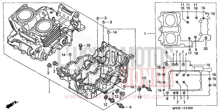 CRANKCASE for CB500F RICH RED METALLIC (R255) from 2002