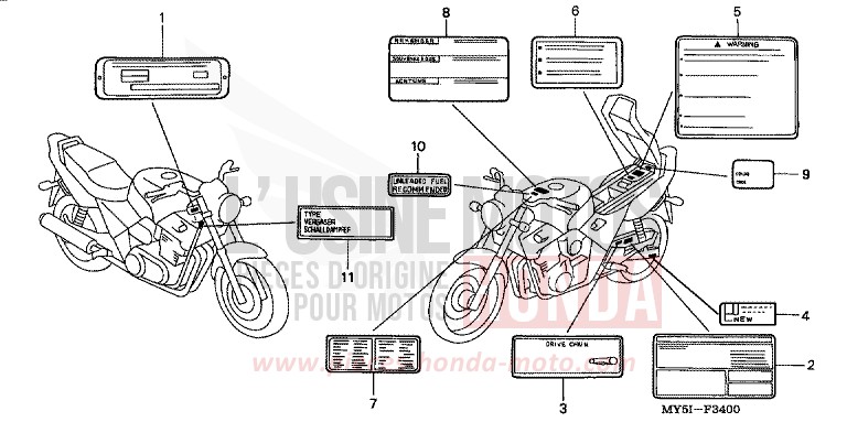 CAUTION LABEL for CB500F RICH RED METALLIC (R255) from 2002
