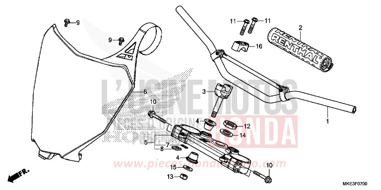 HANDLE PIPE/TOP BRIDGE for CRF450R EXTREME RED (R292) from 2017