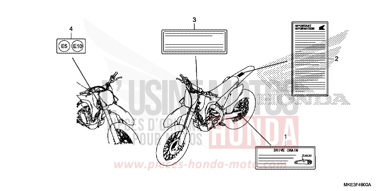 ETICHETTA DI AVVERTIMENTO per CRF450R EXTREME RED (R292) del 2017