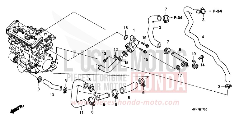 WATER PIPE for CB1000R PEARL NIGHTSTAR BLACK (NHA84) from 2010