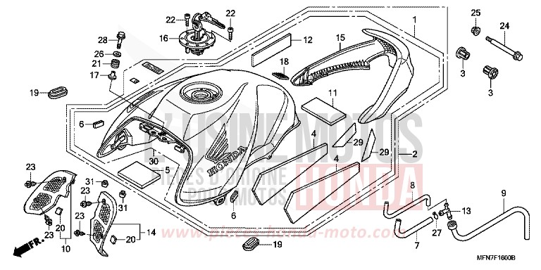 FUEL TANK for CB1000R PEARL SIENA RED (R320) from 2010