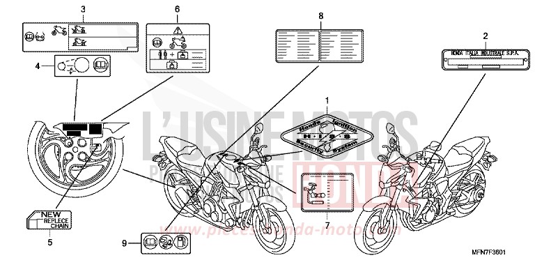 CAUTION LABEL (2) for CB1000R PEARL SIENA RED (R320) from 2010